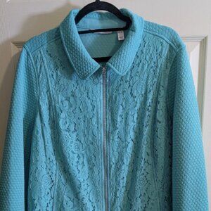 IsaccMizrahiLive Womens Size XL Long Sleeve Zip Front Lace Jacket